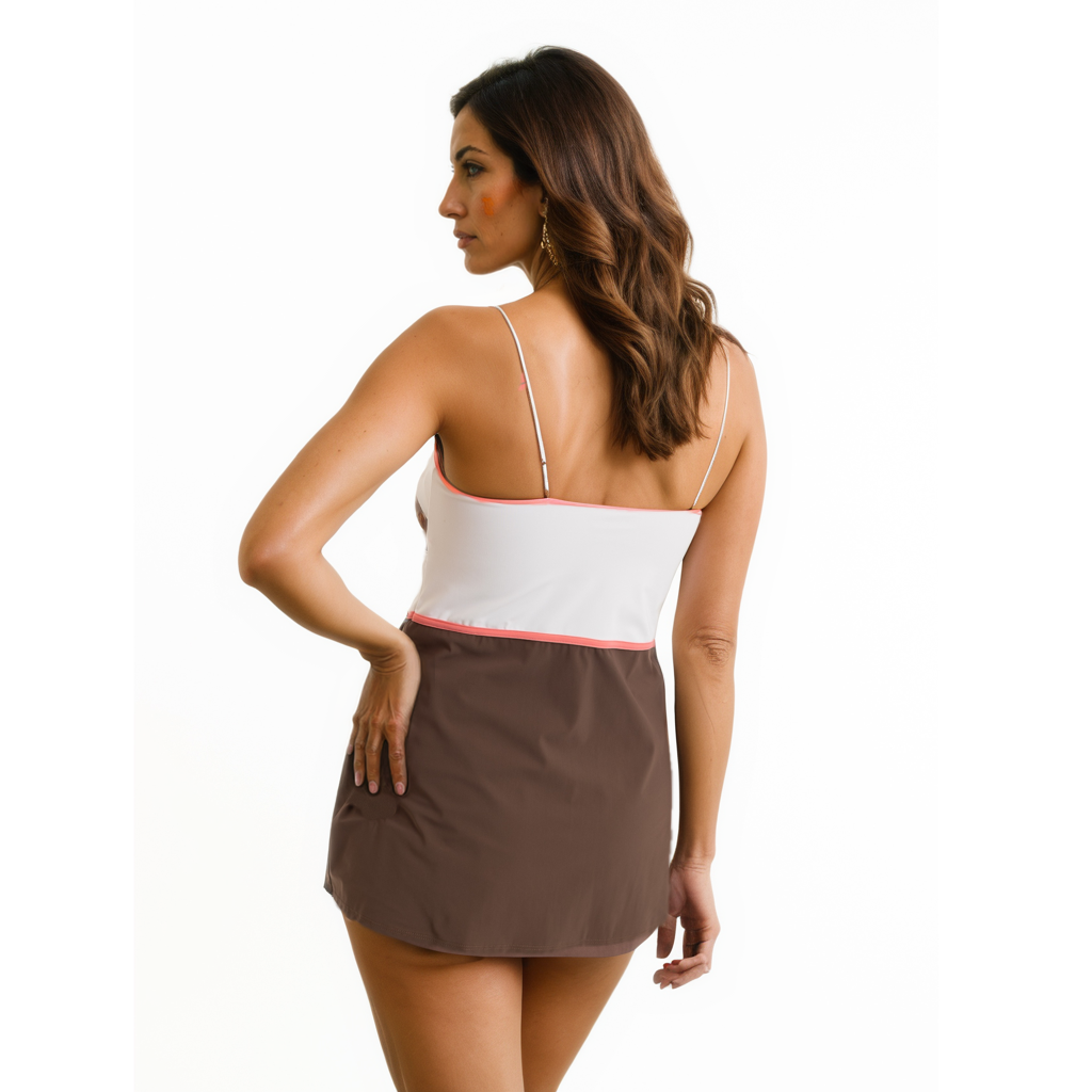Color Block Tankini Top - Driftwood Brown/Coral