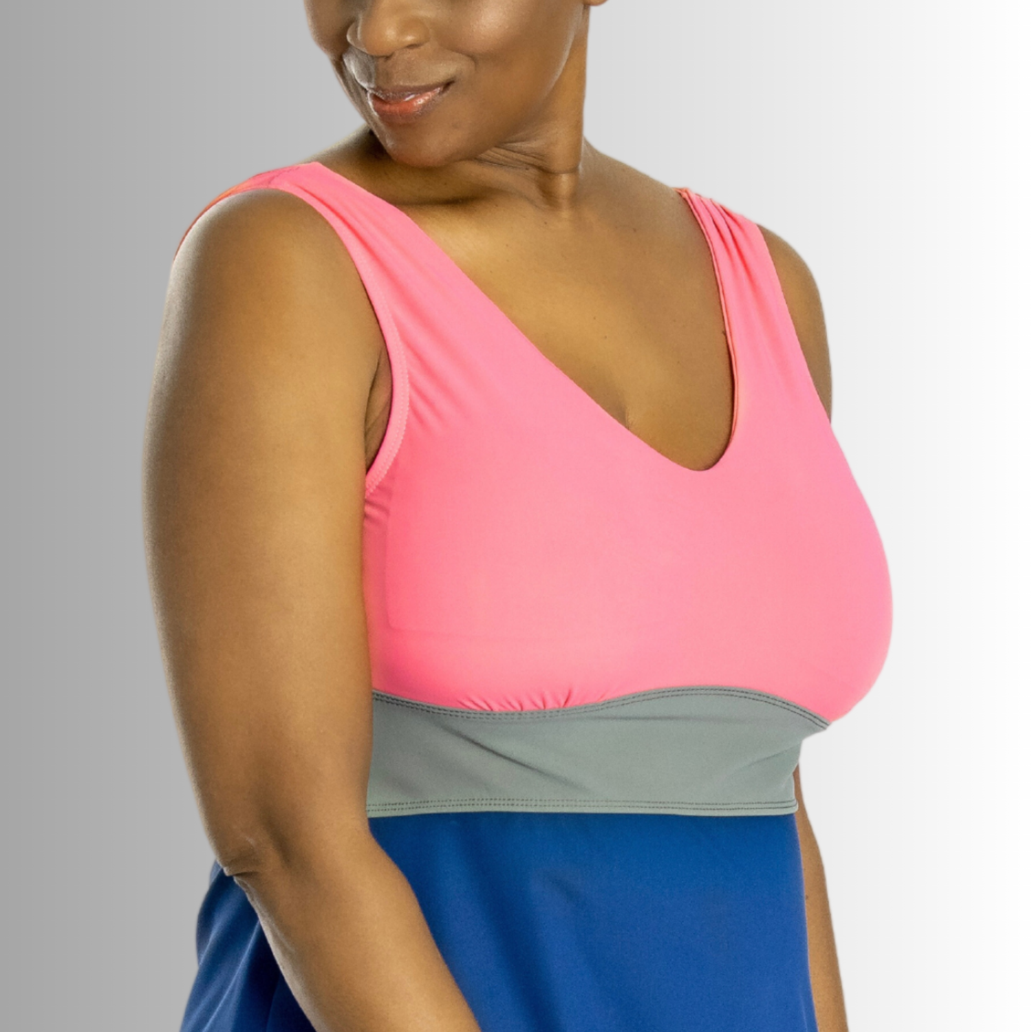 Banded Color Block Tankini Top - Navy/Olive/Coral