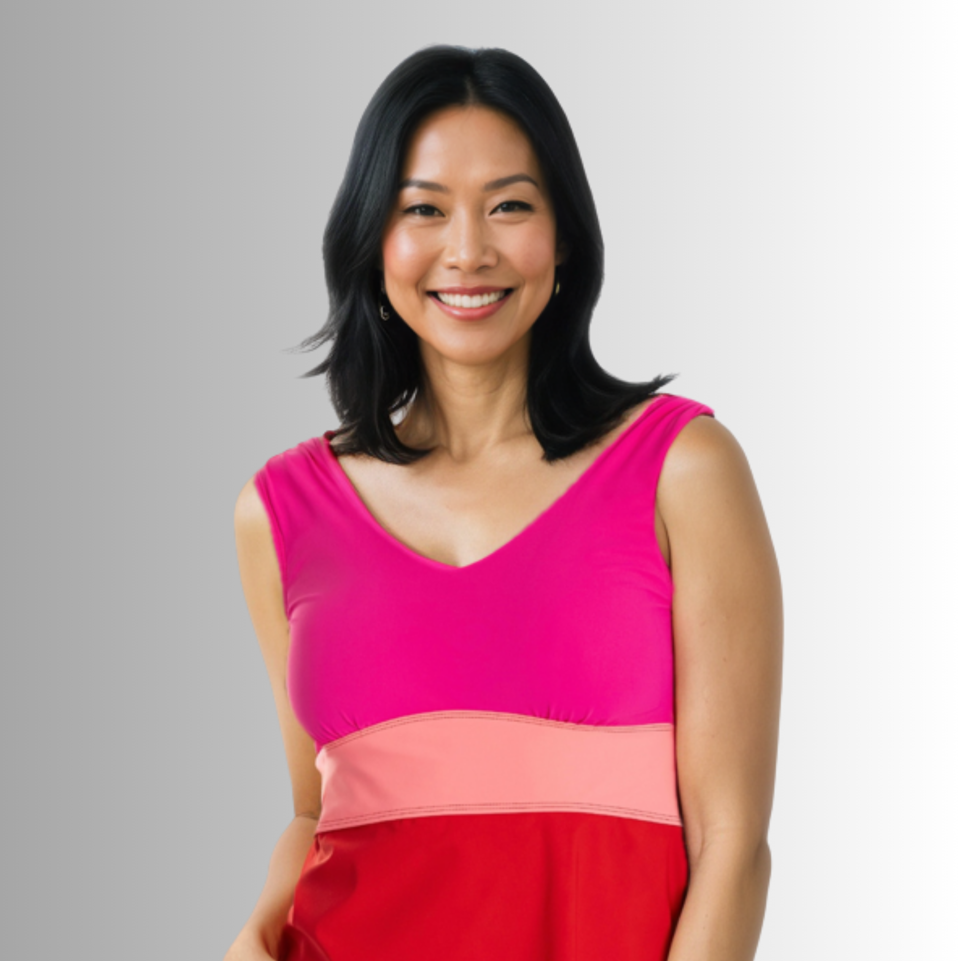 Banded Color Block Tankini Top - Berry Red/Pink/Coral