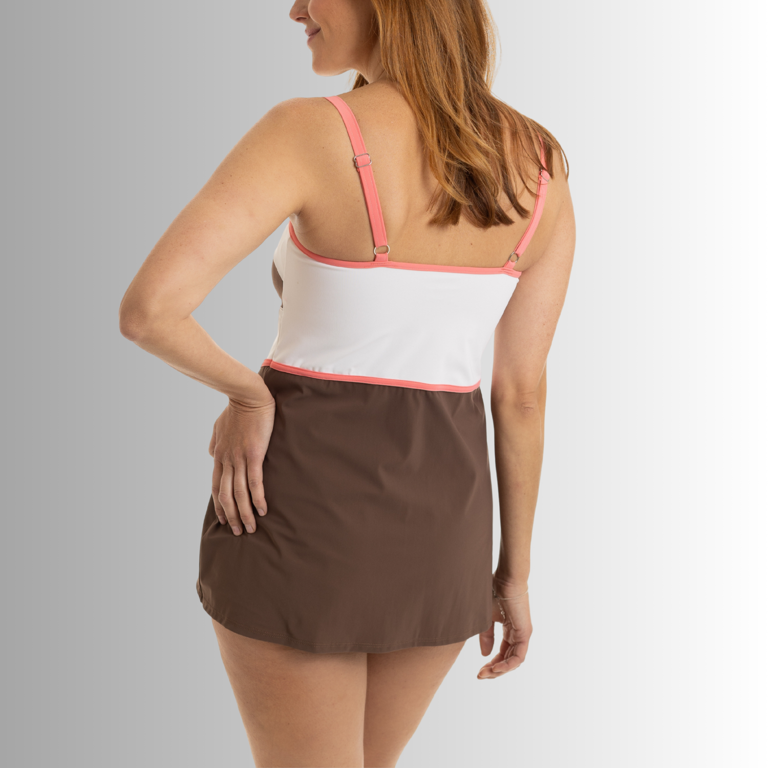 Color Block Tankini Top - Driftwood Brown/Coral