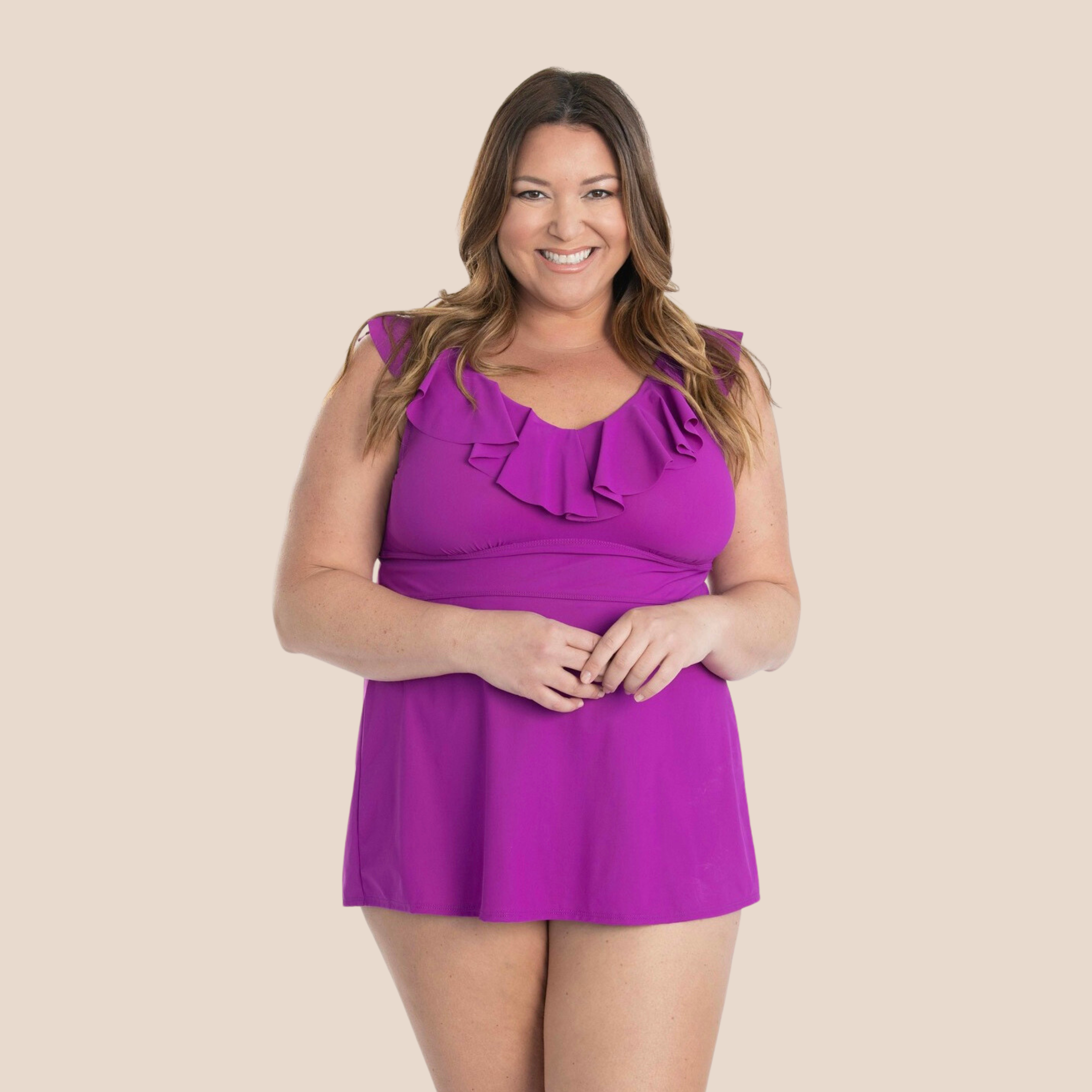 Ruffle Neck Tankini Top - Plum