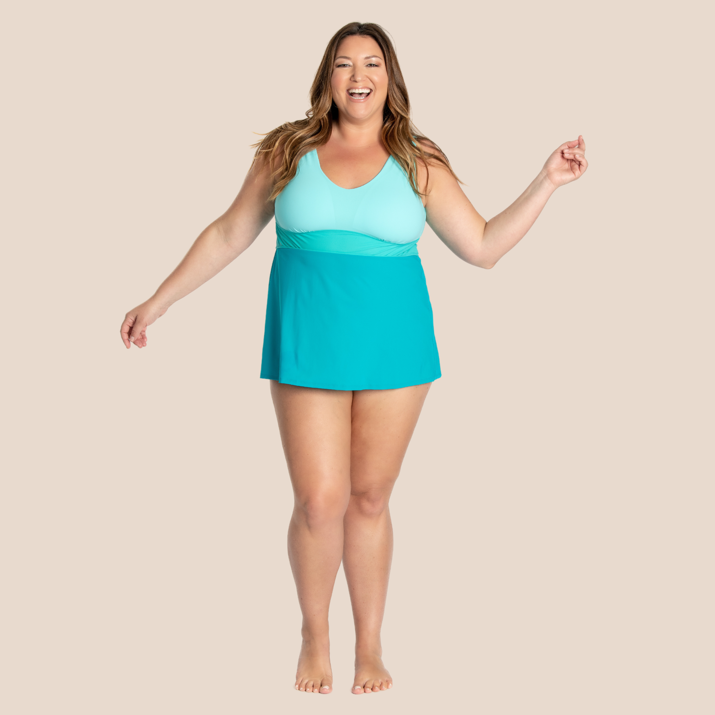 Banded Color Block Tankini Top - Turquoise/Mint/Jade