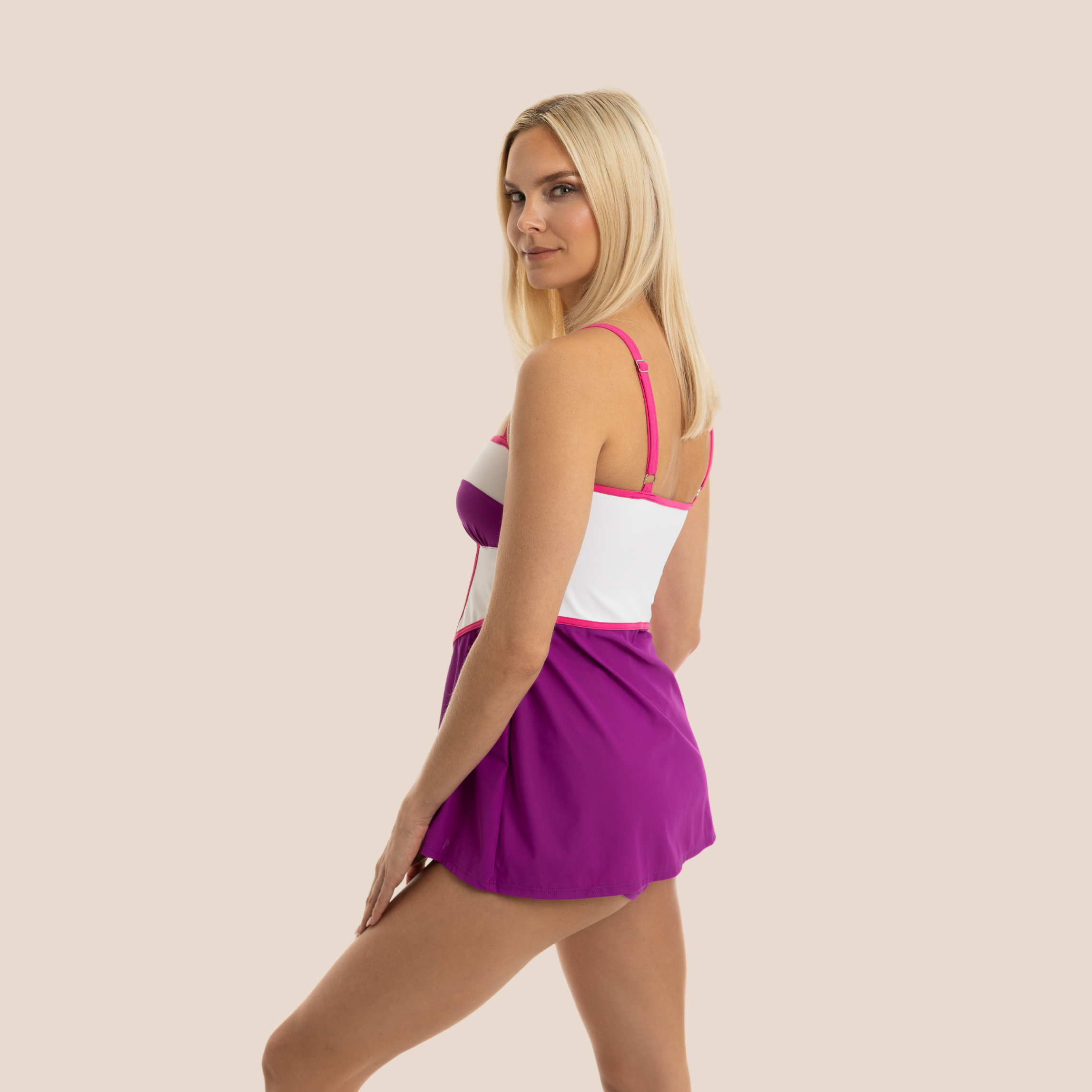 Color Block Tankini Top -Plum/Pink