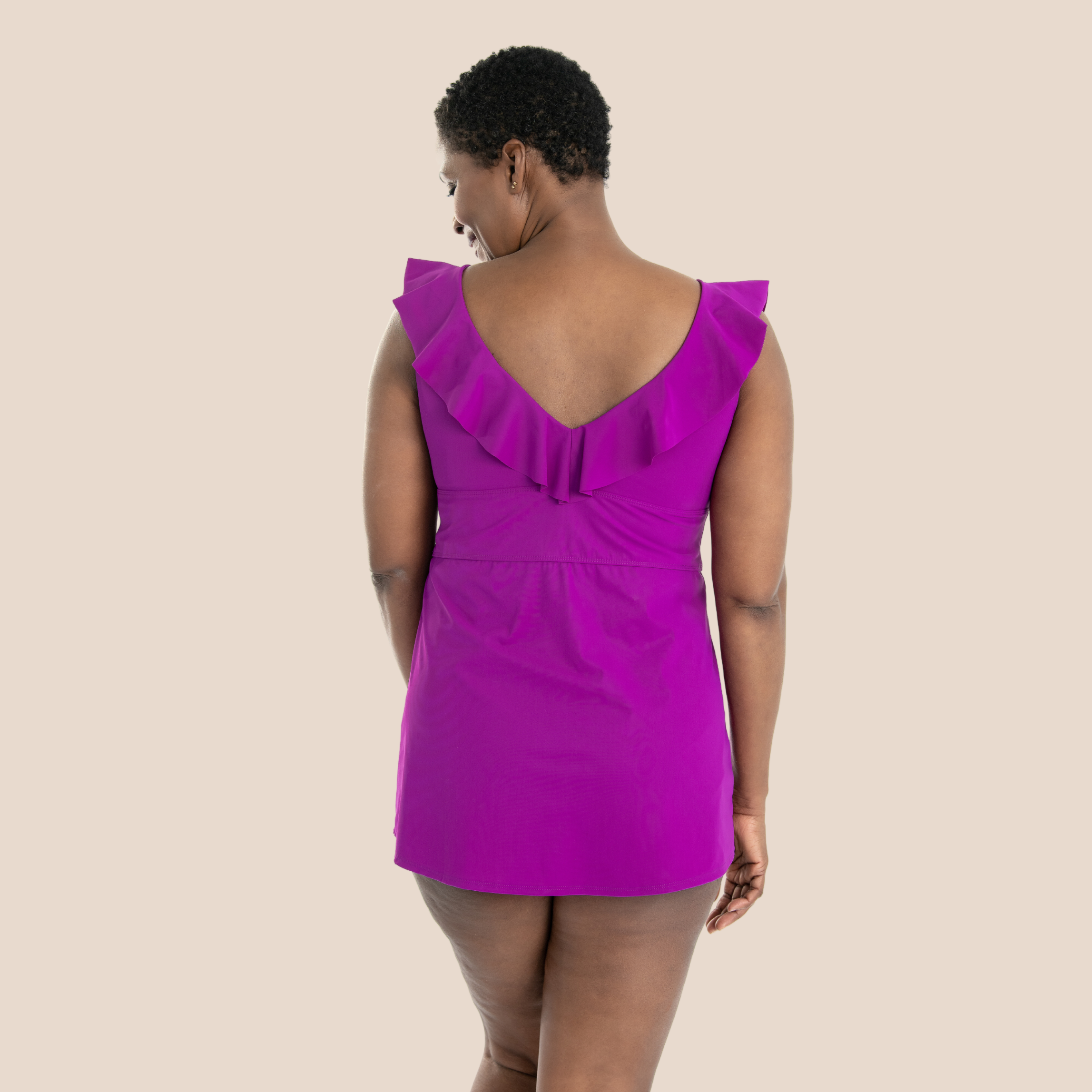 Ruffle Neck Tankini Top - Plum