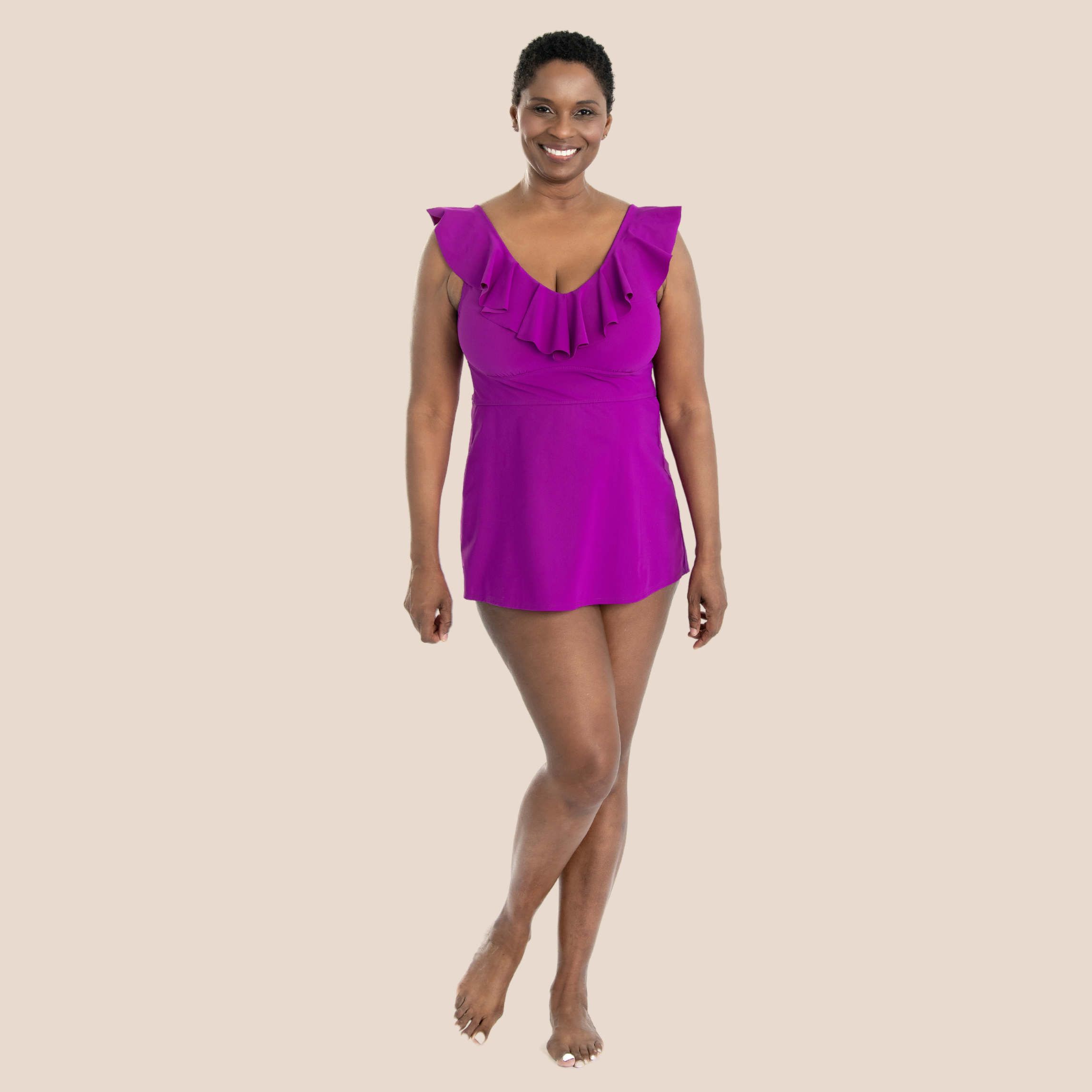 Ruffle Neck Tankini Top - Plum