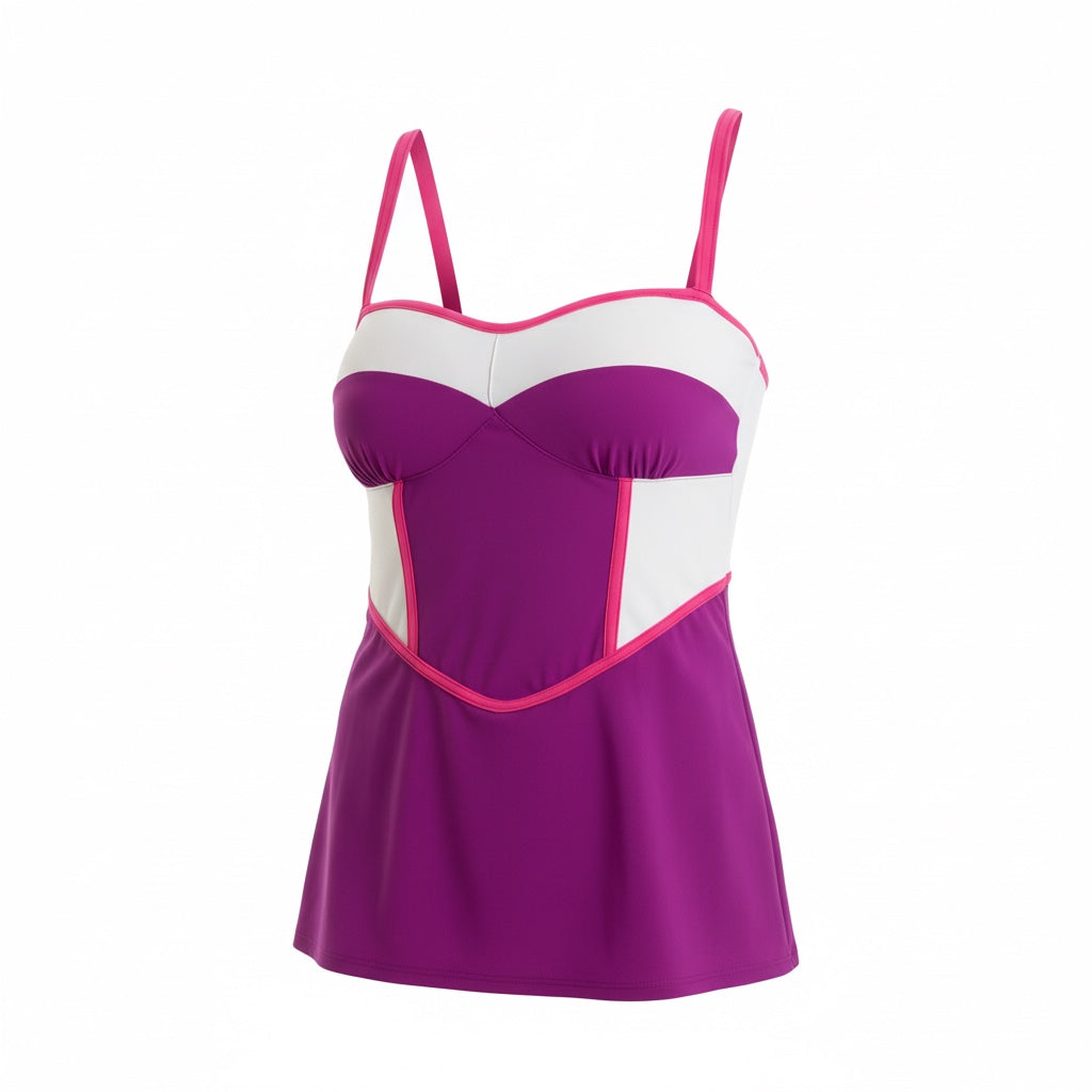 Color Block Tankini Top -Plum/Pink