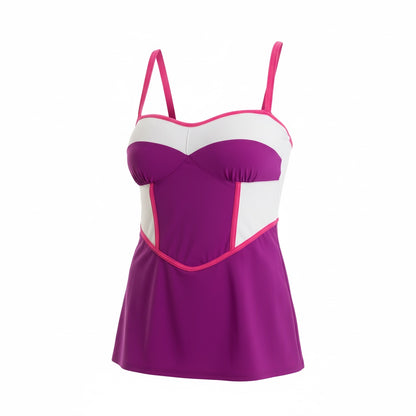 Color Block Tankini Top -Plum/Pink