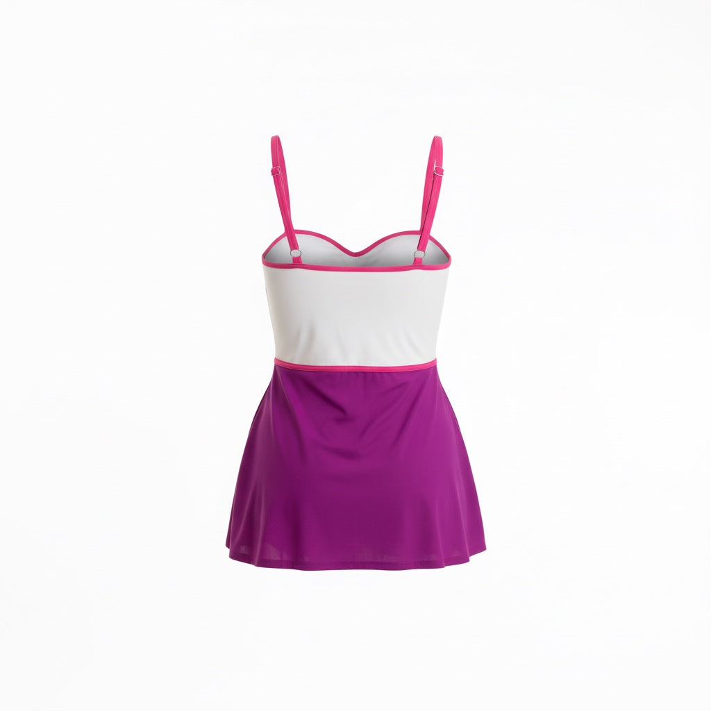 Color Block Tankini Top -Plum/Pink