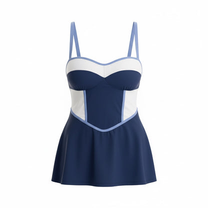 Color Block Tankini Top -Navy/Hydrangea Blue