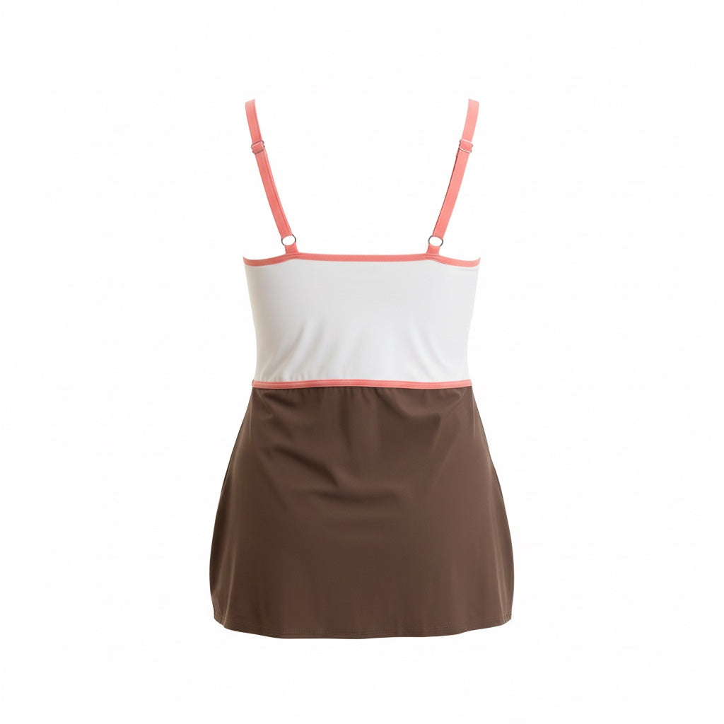 Color Block Tankini Top - Driftwood Brown/Coral