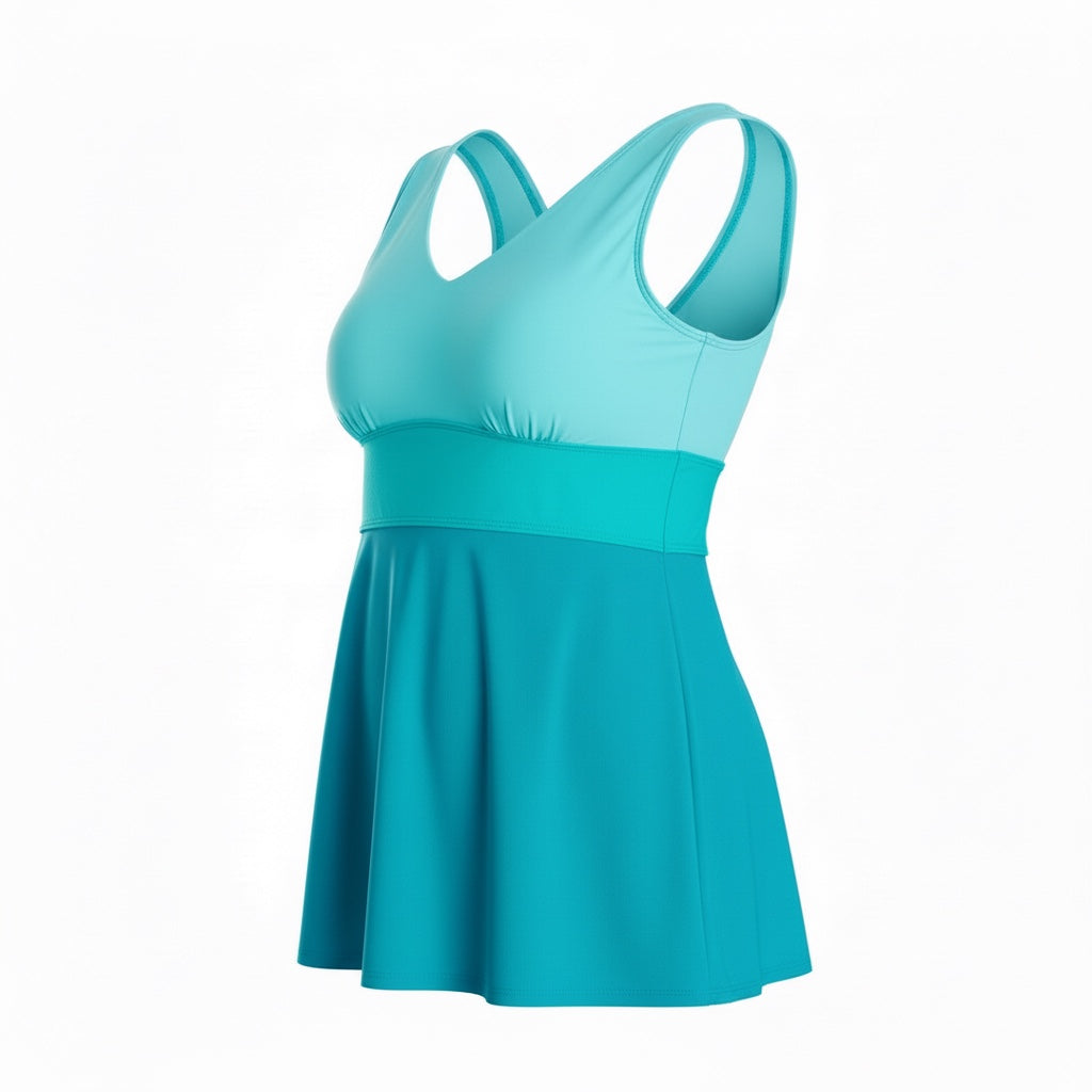 Banded Color Block Tankini Top - Turquoise/Mint/Jade