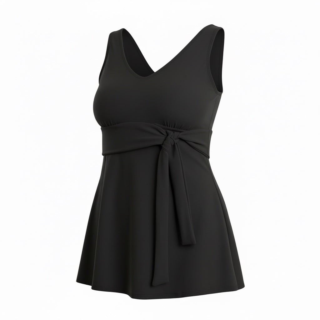 Side Tie Tankini Top - Black