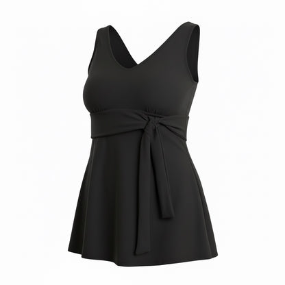 Side Tie Tankini Top - Black