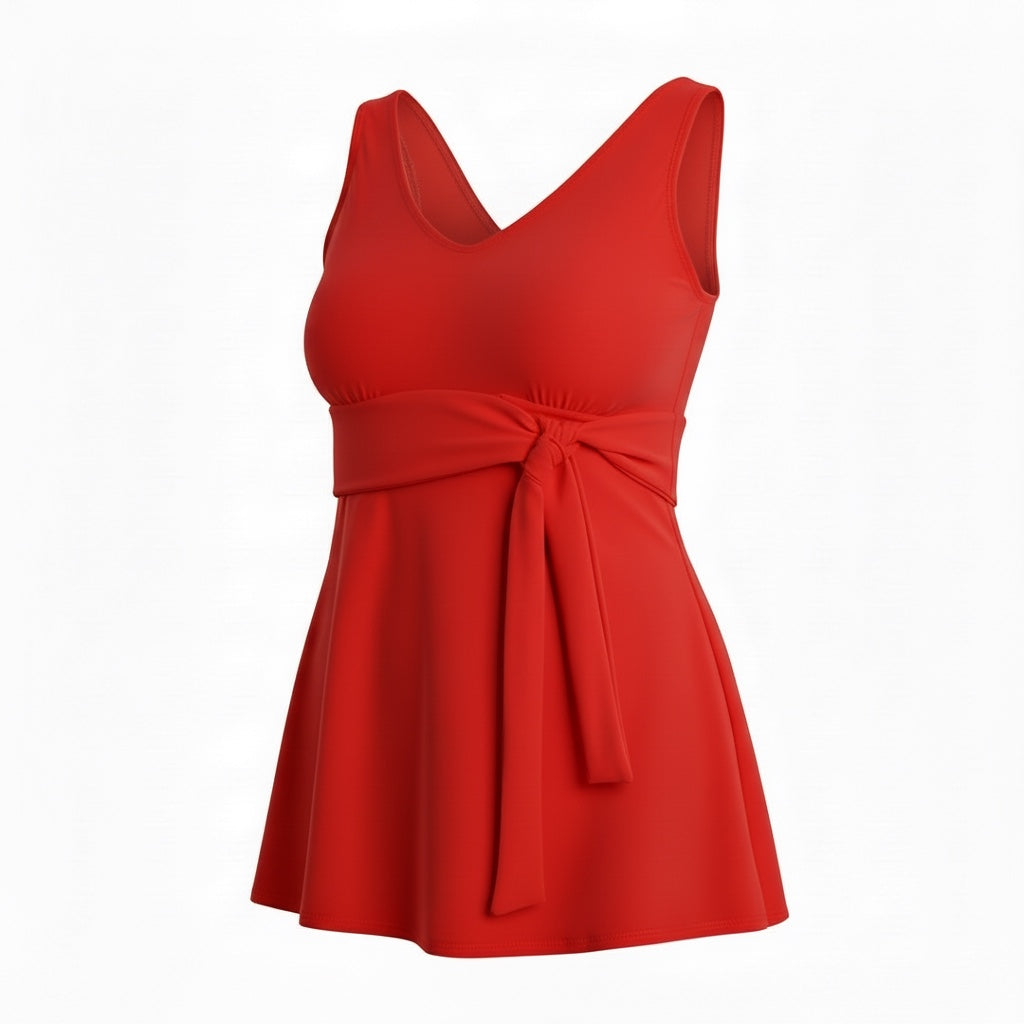 Side Tie Tankini Top - Berry Red