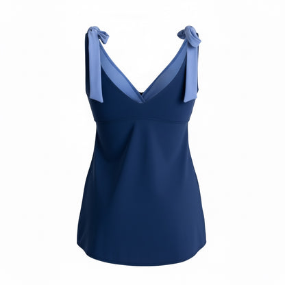 Flirty Tie Shoulder Tankini Top - Navy/Hydrangea Blue