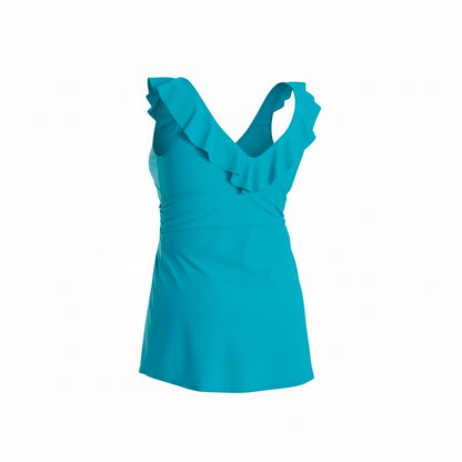 Ruffle Neck Tankini Top - Turquoise