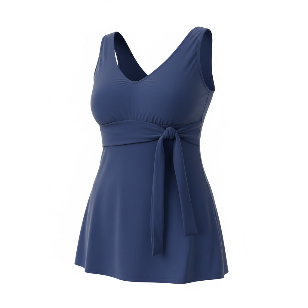 Side Tie Tankini Top - Navy