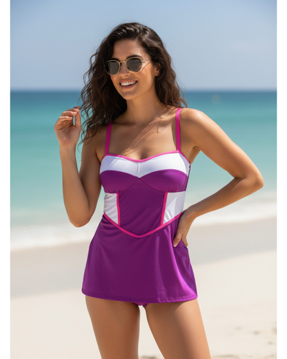 Color Block Tankini Top -Plum/Pink