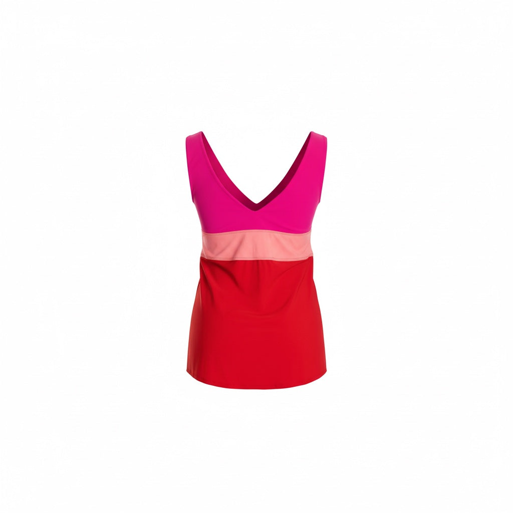 Banded Color Block Tankini Top - Berry Red/Pink/Coral