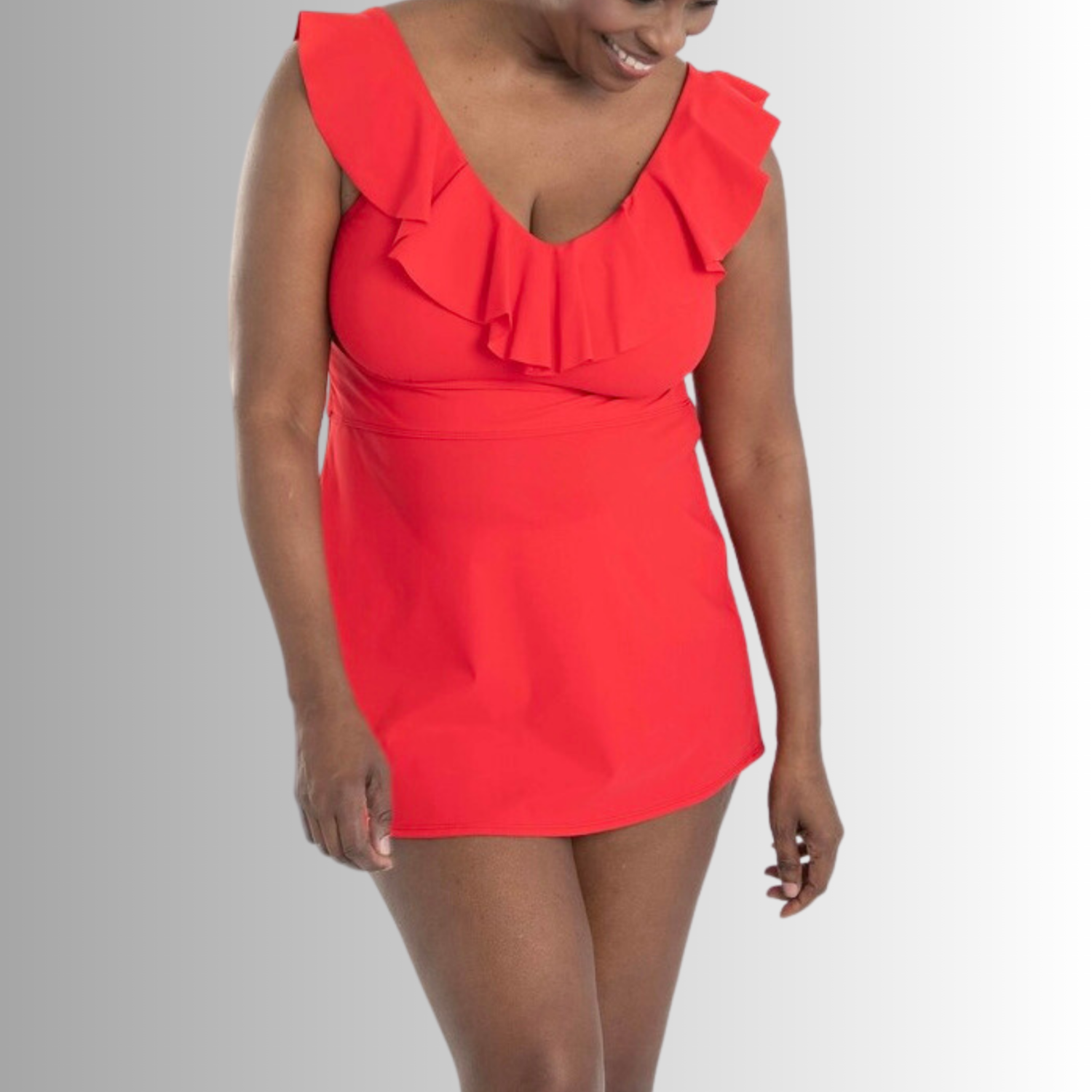 Ruffle Neck Tankini Top - Tomato