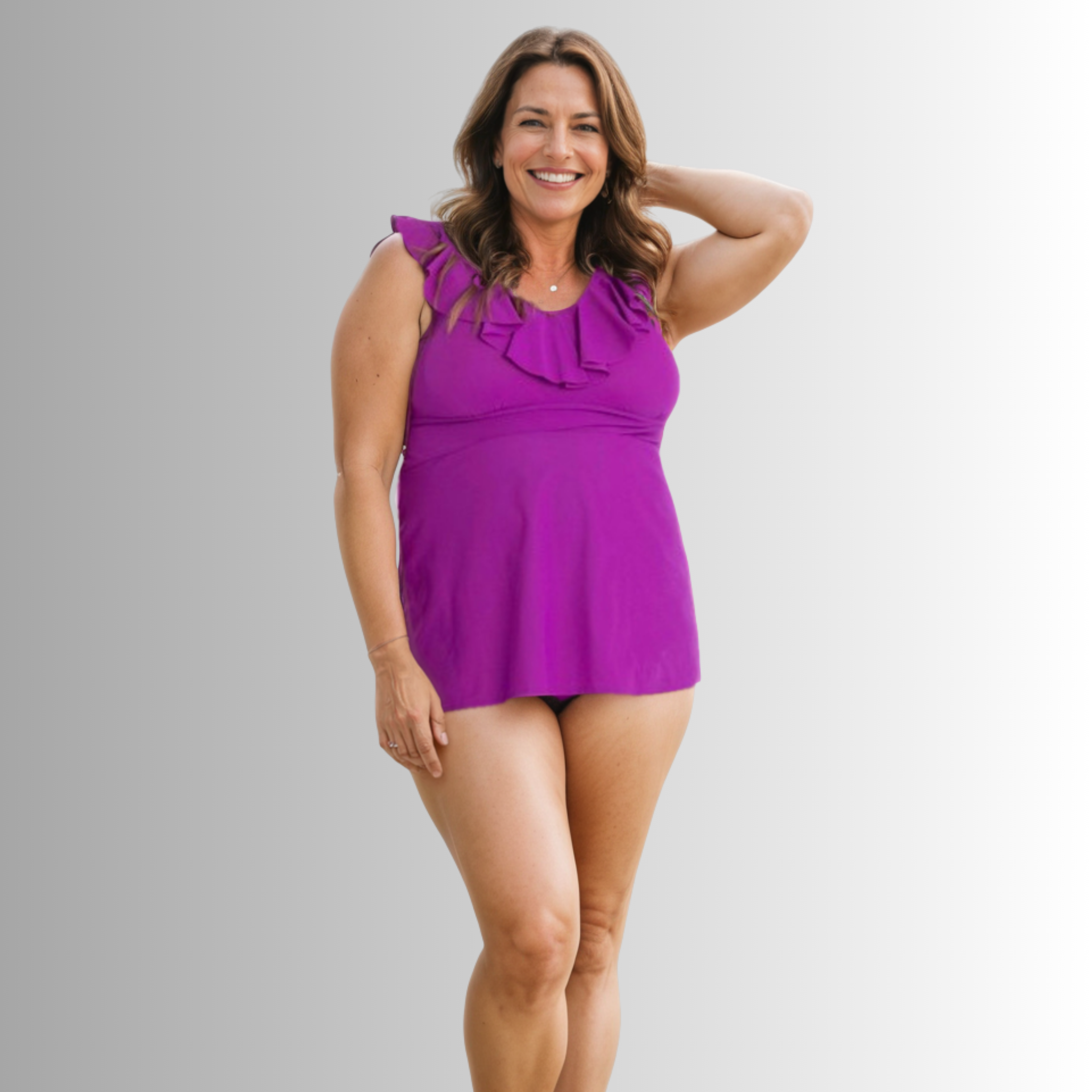 Ruffle Neck Tankini Top - Plum