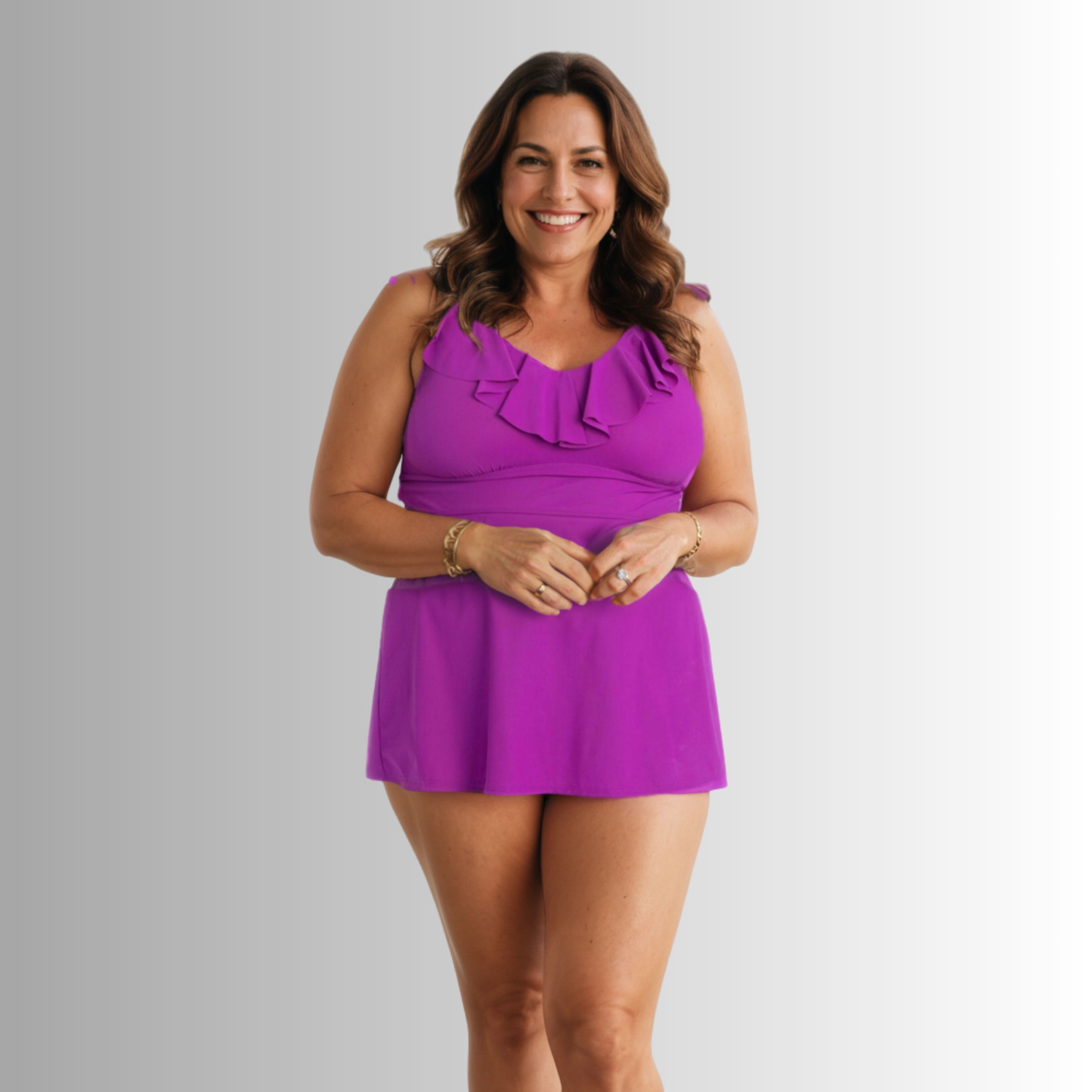 Ruffle Neck Tankini Top - Plum