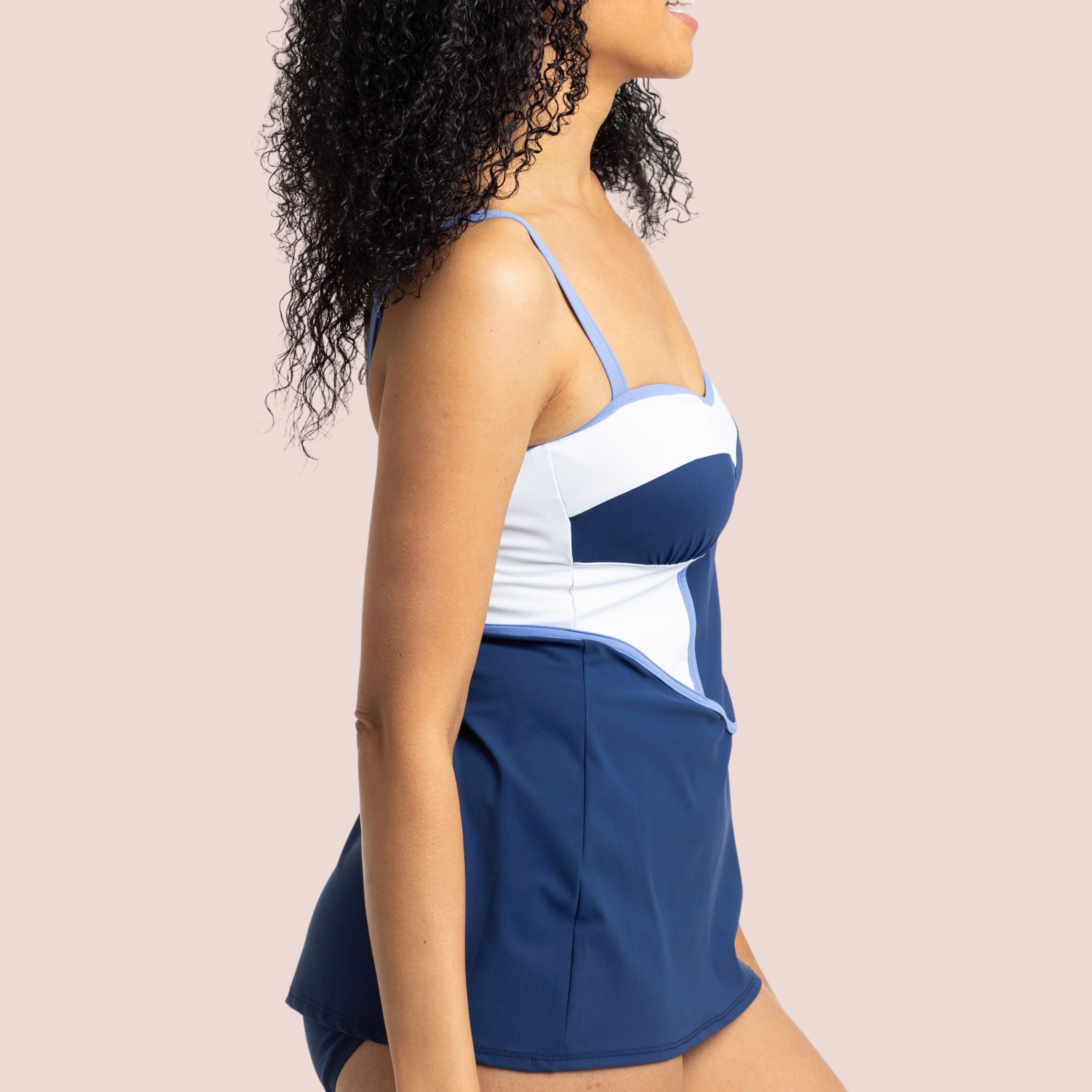 Color Block Tankini Top -Navy/Hydrangea Blue