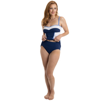 Color Block Tankini Top -Navy/Hydrangea Blue