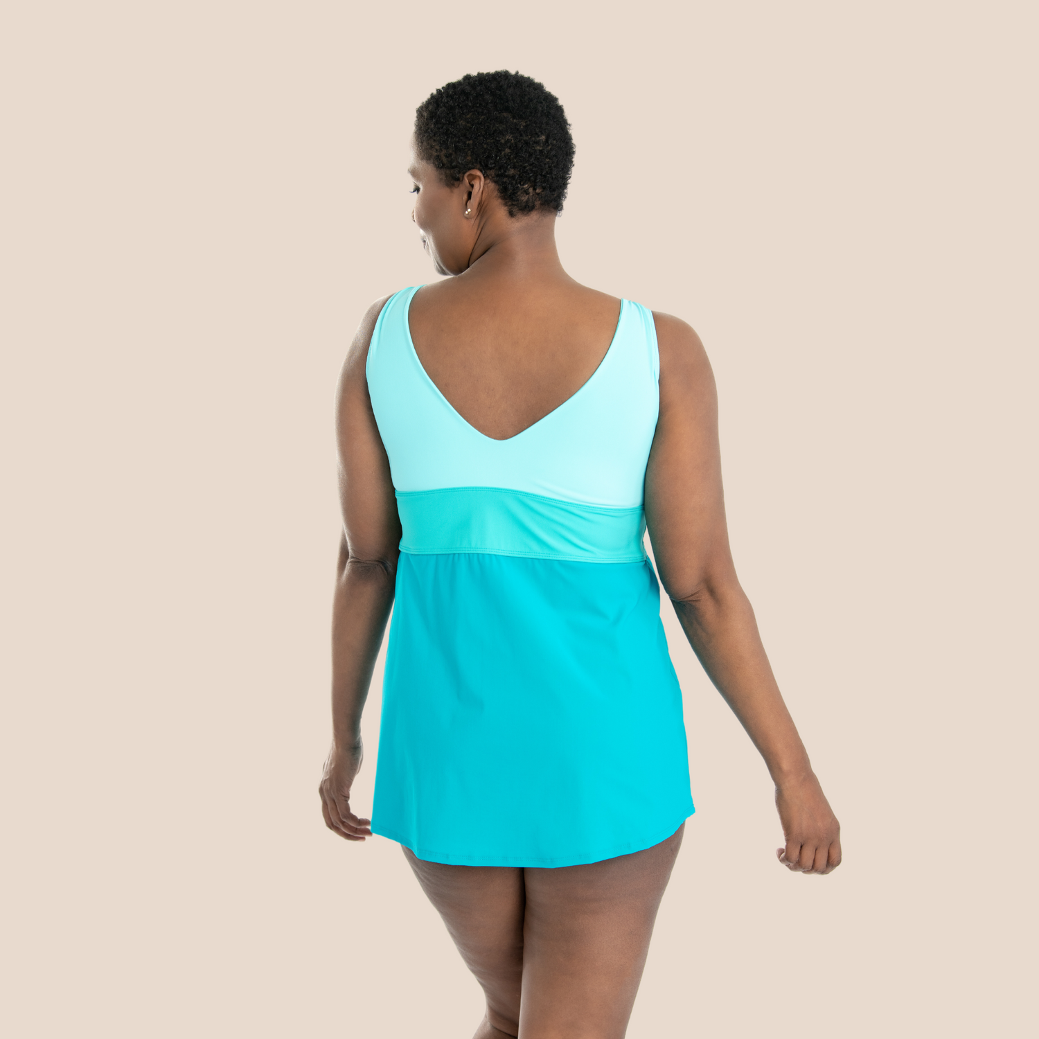 Banded Color Block Tankini Top - Turquoise/Mint/Jade
