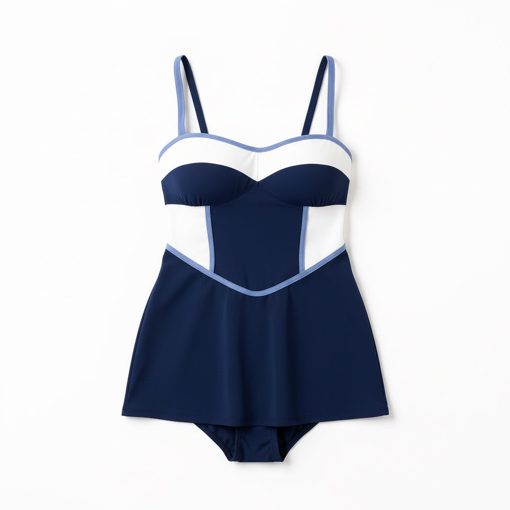 Color Block Tankini Top -Navy/Hydrangea Blue