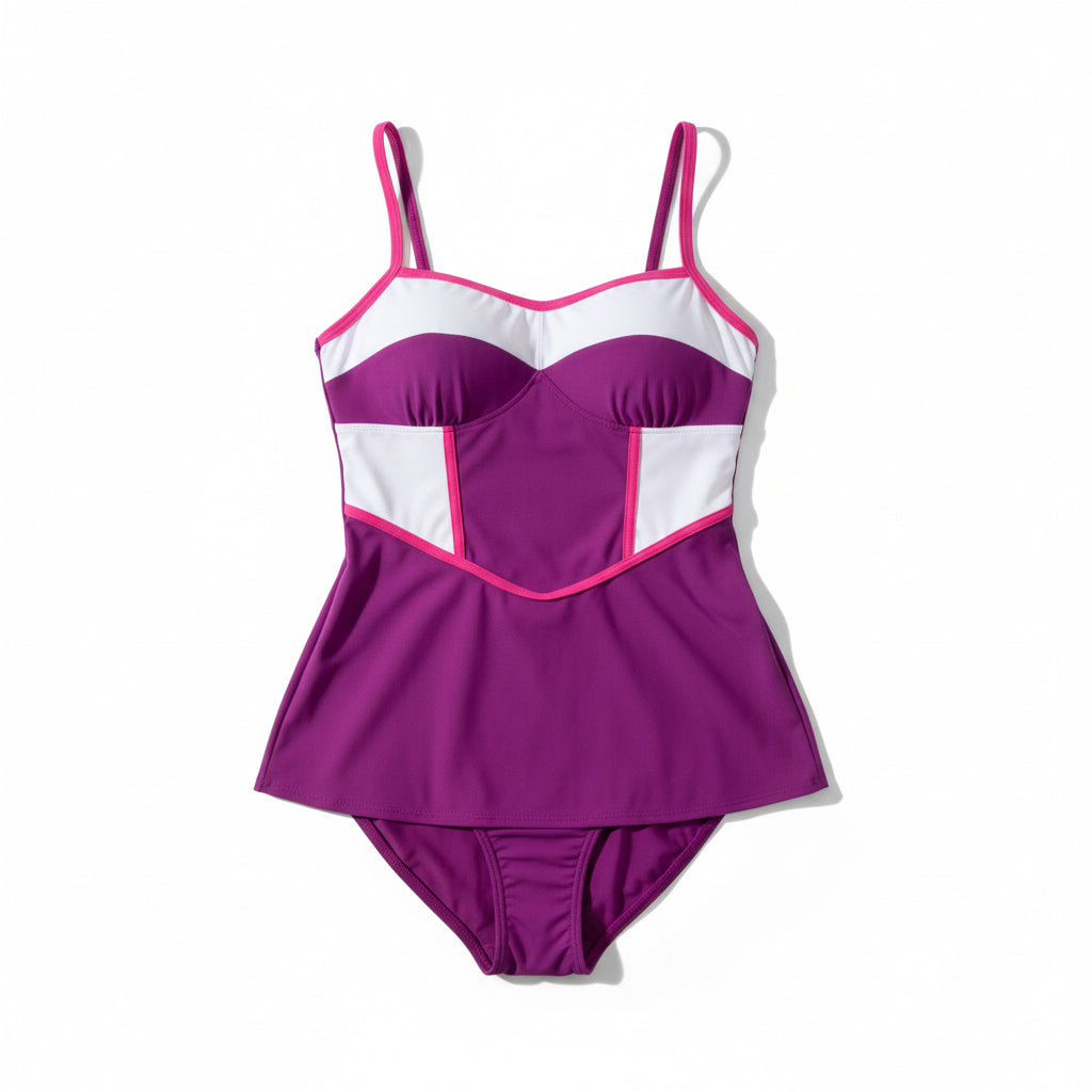 Color Block Tankini Top -Plum/Pink