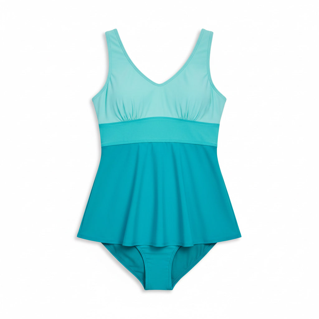 Banded Color Block Tankini Top - Turquoise/Mint/Jade