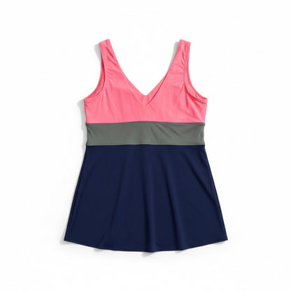 Banded Color Block Tankini Top - Navy/Olive/Coral