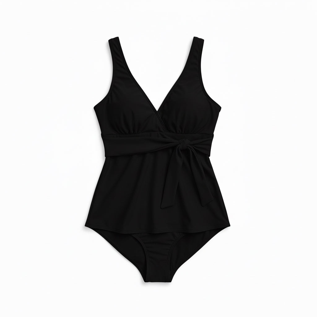 Side Tie Tankini Top - Black