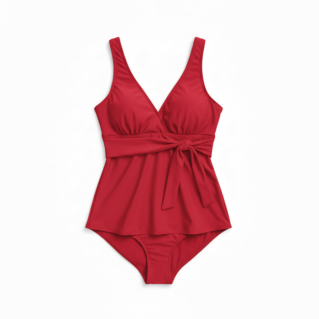 Side Tie Tankini Top - Berry Red